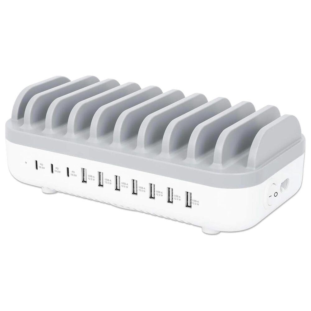 Manhattan 10-Port USB Charging Station in White and Gray, , large