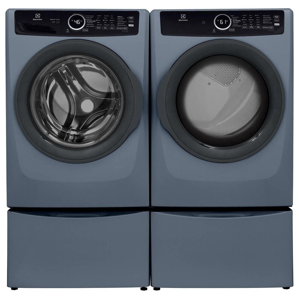 Electrolux 400 Series 4.5 Cu. Ft. Front Load Washer and 8 Cu. Ft. Electric Dryer Laundry Pair with Two Pedestal Storage Drawers in Denim Blue, , large
