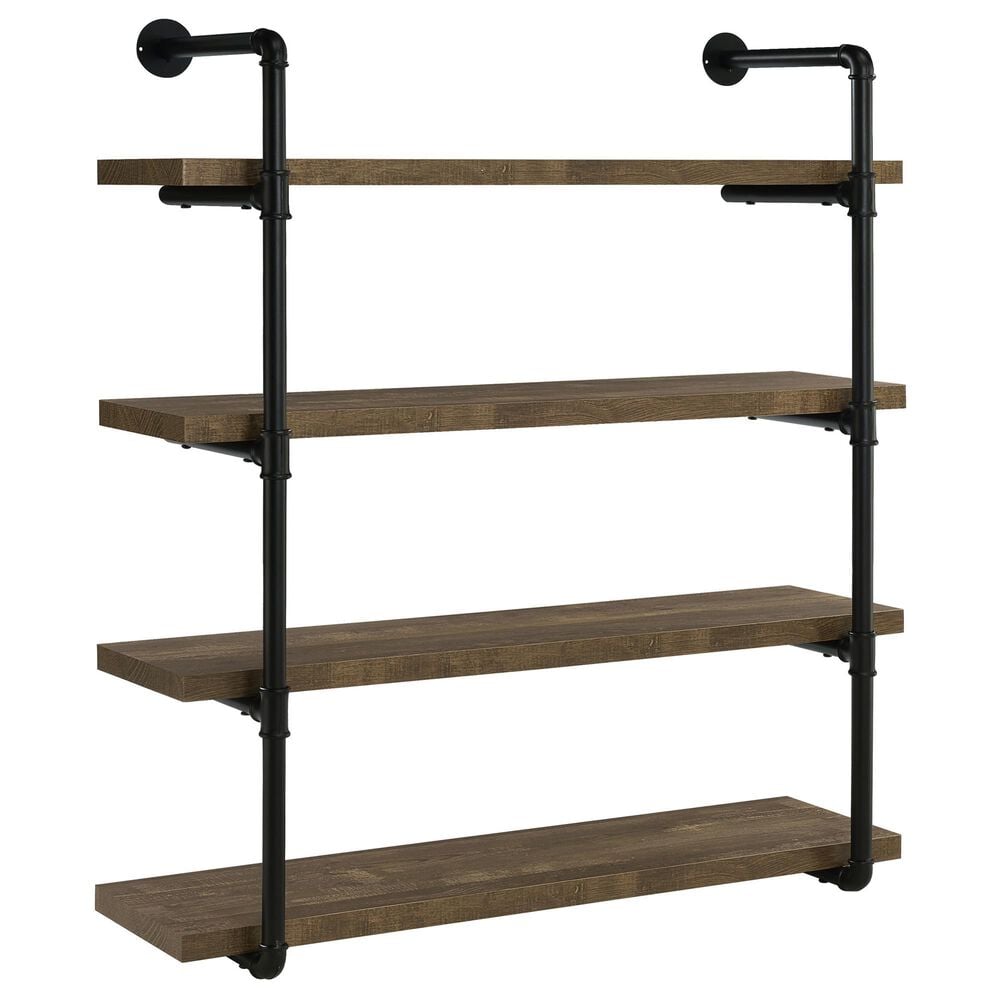 Pacific Landing Elmcrest 4-Shelf Wall Bookshelf in Rustic Oak and Black, , large