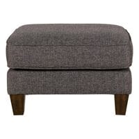 square ottoman with grey tweed fabric upholstered cover