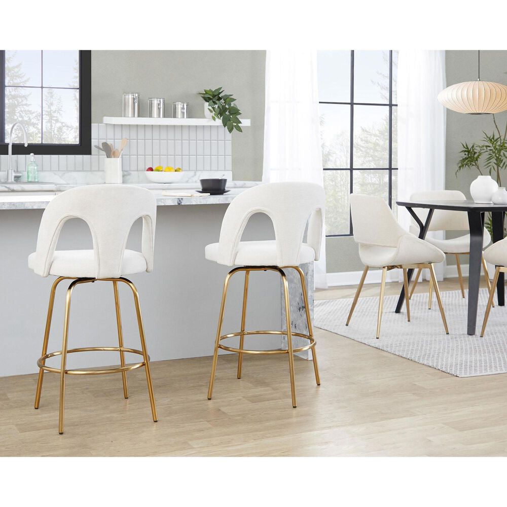 LumiSource Ava Swivel Counter Stool with Snow White Fabric Upholstery in Gold (Set of 2), , large