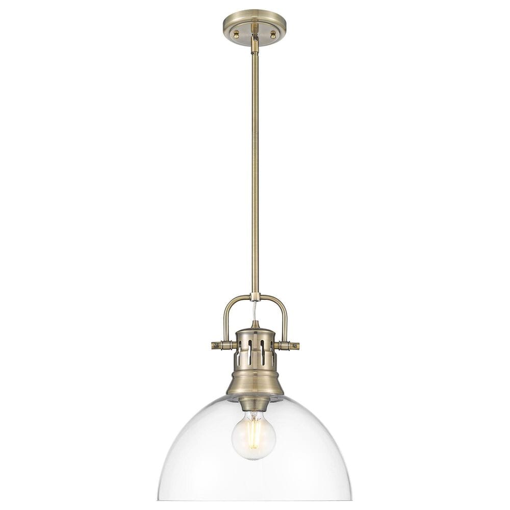 Golden Lighting Duncan 1-Light Pendant with Rod and Clear Shade in Aged Brass, , large