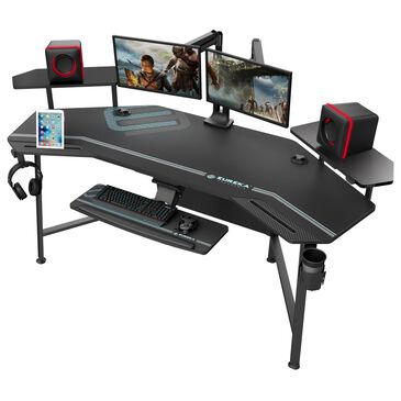 Eureka Aero Wing-Shaped Gaming Desk in Black, , large