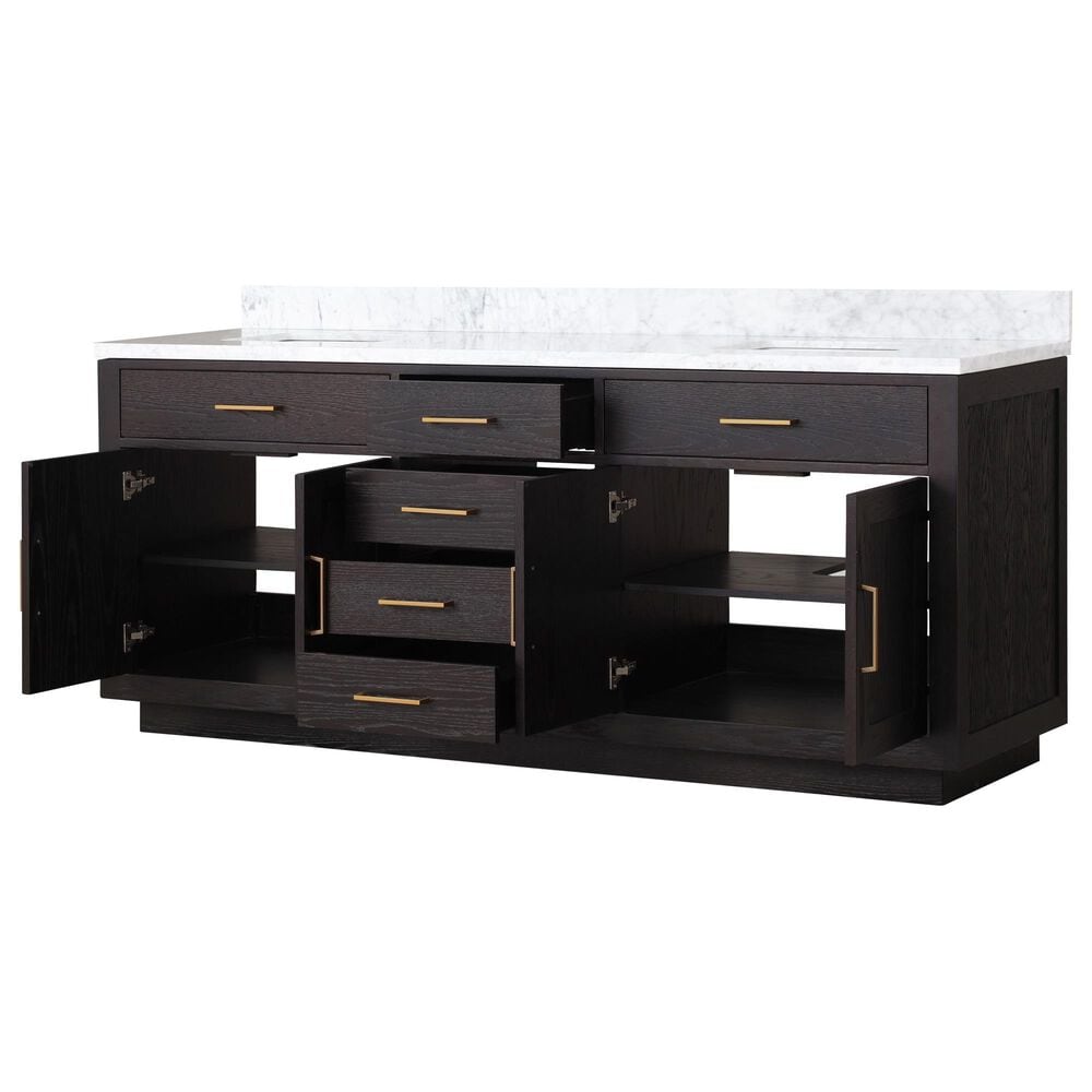 Lexora Home Abbey 80&quot; Double Bathroom Vanity in Black Oak with 2 cm White Carrara Marble Top and Rectangular Sinks, , large