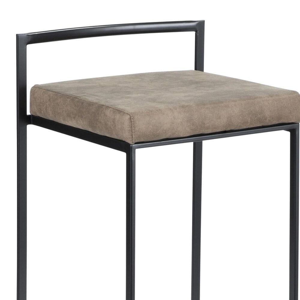 LumiSource Fuji 26" Stacker Counter Stool with Brown Cowboy Upholstery in Black (Set of 2), , large