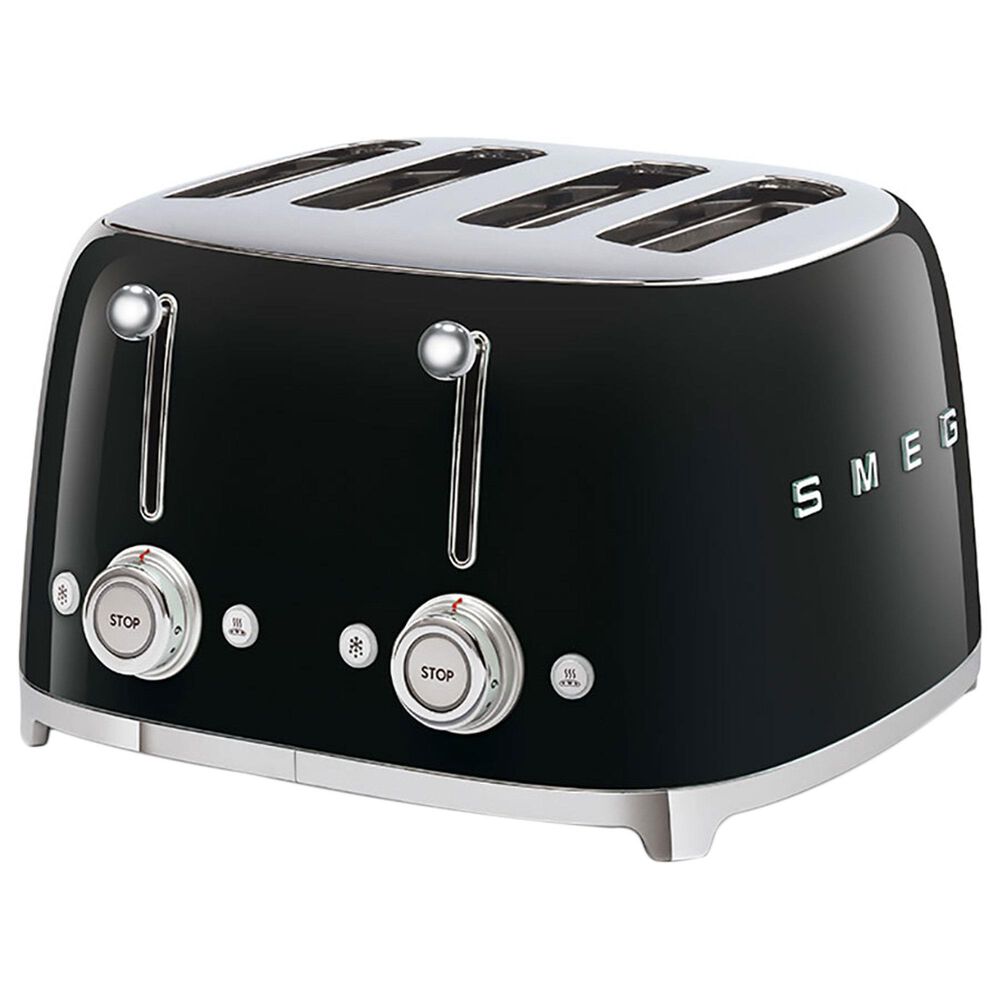 Smeg 4-Slice Retro Style Toaster with 2 Crumb Tray in Black and Stainless Steel, , large