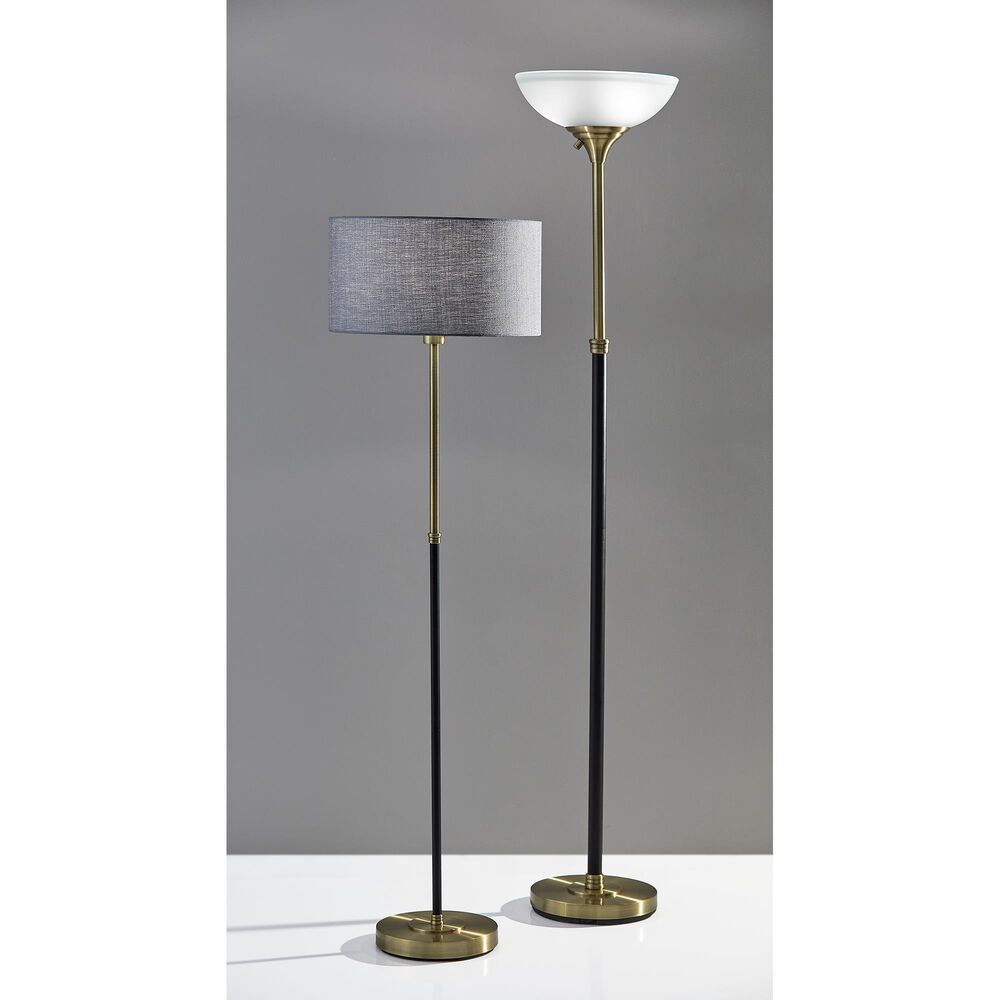 Adesso Bergen Floor Lamp in Black and Antique Brass, , large