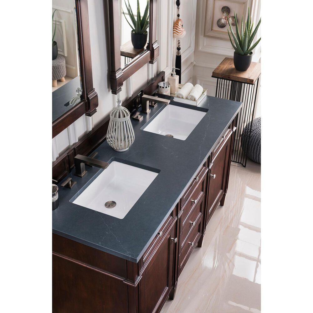 James Martin Vanities Brittany 60&quot; Double Bathroom Vanity in Burnished Mahogany with 3 cm Charcoal Soapstone Quartz Top, , large