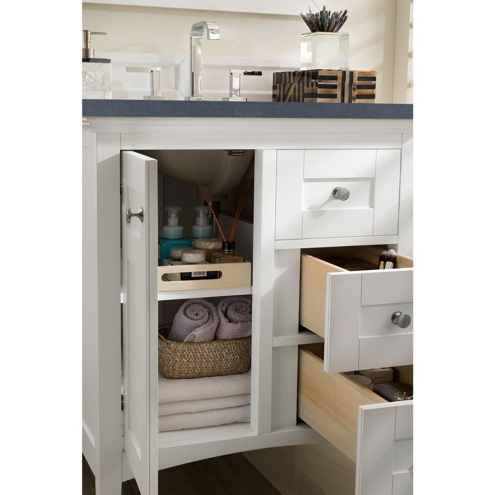James Martin Vanities Palisades 30&quot; Single Bathroom Vanity in Bright White with 3 cm Charcoal Soapstone Quartz Top and Rectangular Sink, , large