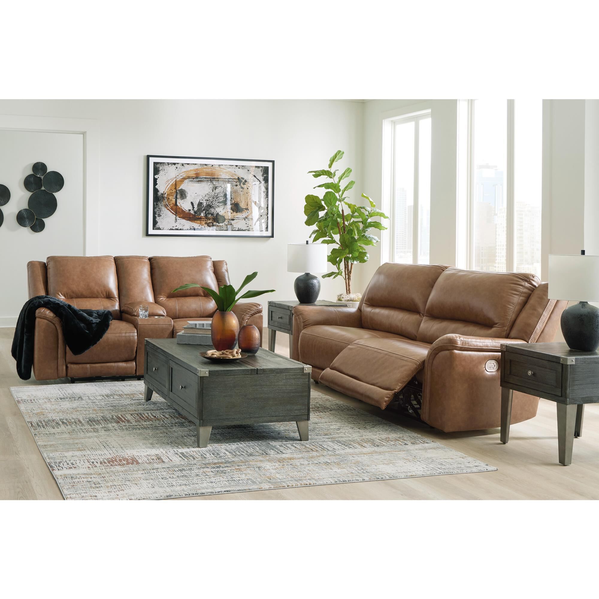 Signature Design by Ashley Trasimeno Power Reclining Sofa in Caramel NFM
