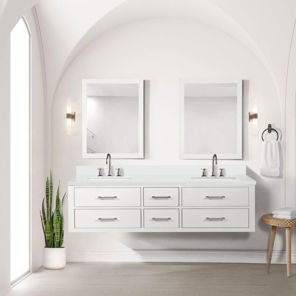 Lexora Home Castor 72&quot; Double Bathroom Vanity in White with 2 cm White Cultured Marble Top and Rectangular Sinks, , large