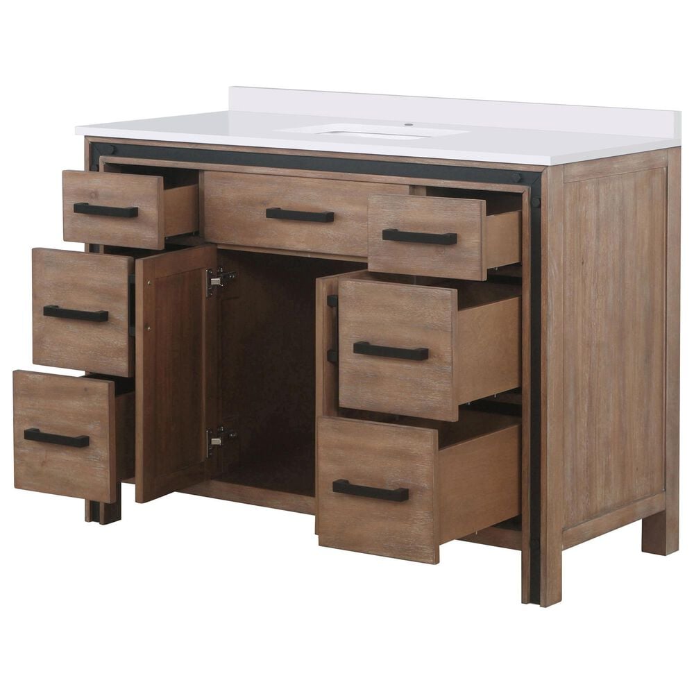 Lexora Home Ziva 48&quot; Single Bathroom Vanity in Rustic Barnwood with 2 cm White Cultured Marble Top and Rectangular Sink, , large
