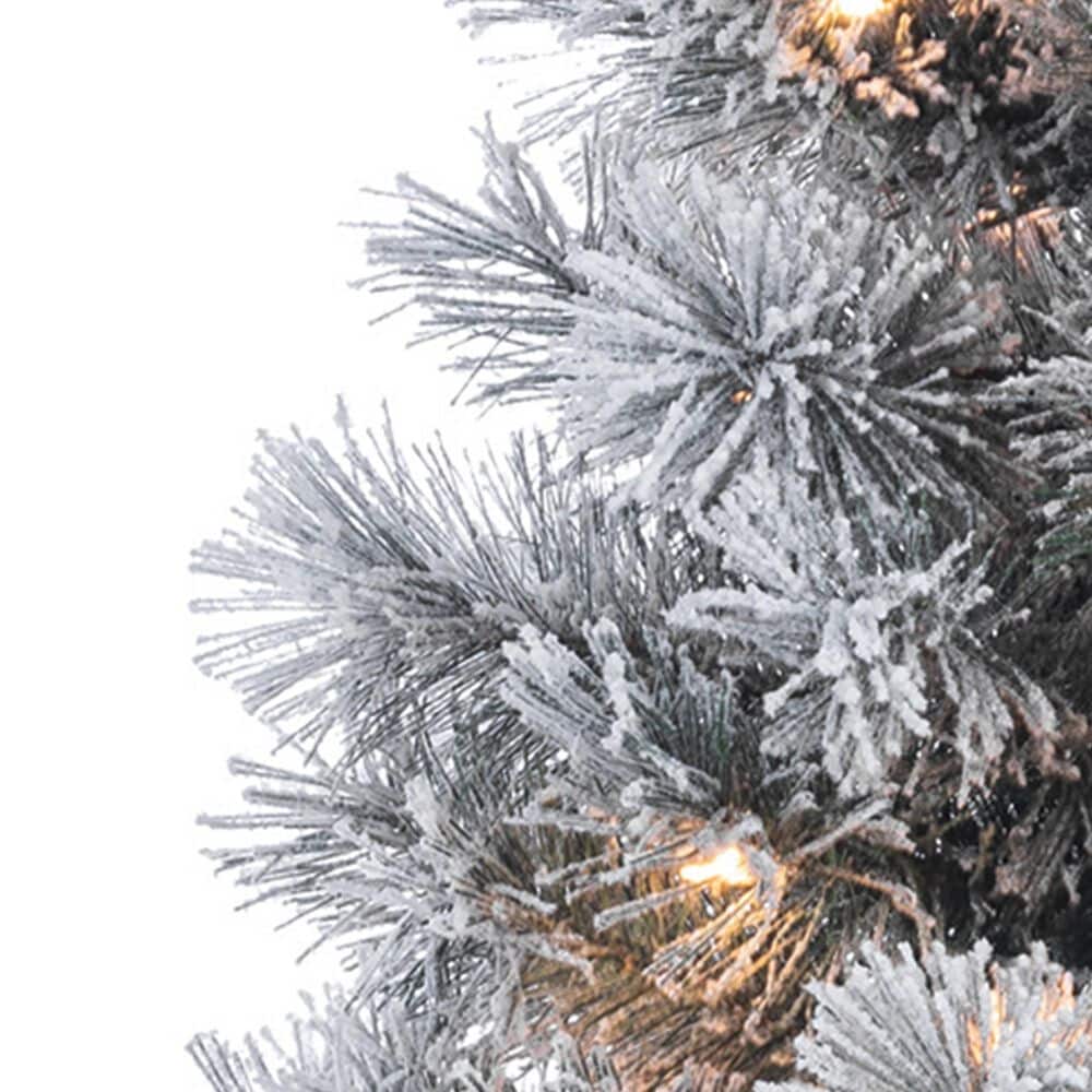 The Gerson Company 4.5&#39; Potted Pre-Lit Flocked Pine Artificial Needle Boise Pine with White Lights in Green, , large