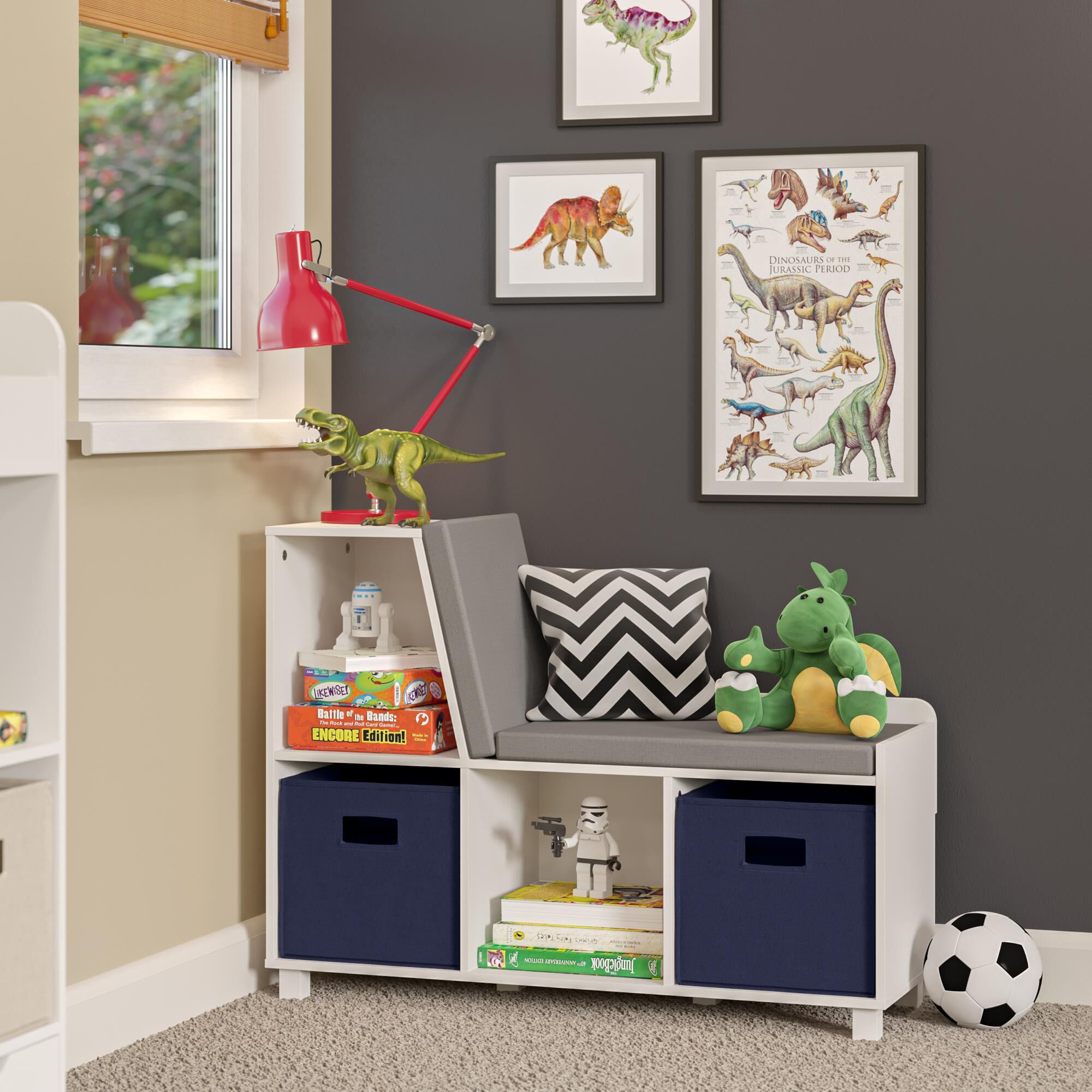 RiverRidge Home Book Nook Kids Storage Bench in White and Navy NFM