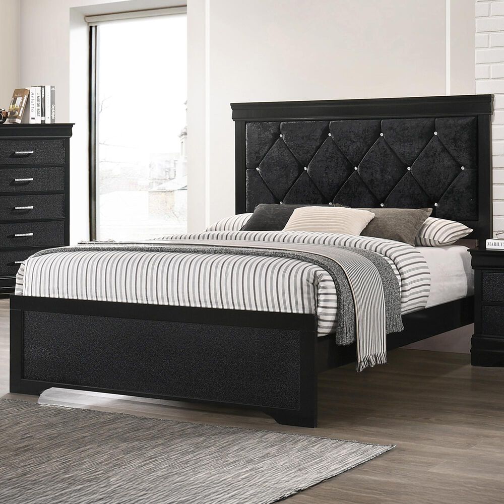 Crown Mark Amalia Queen Upholstered Panel Bed in Black, , large