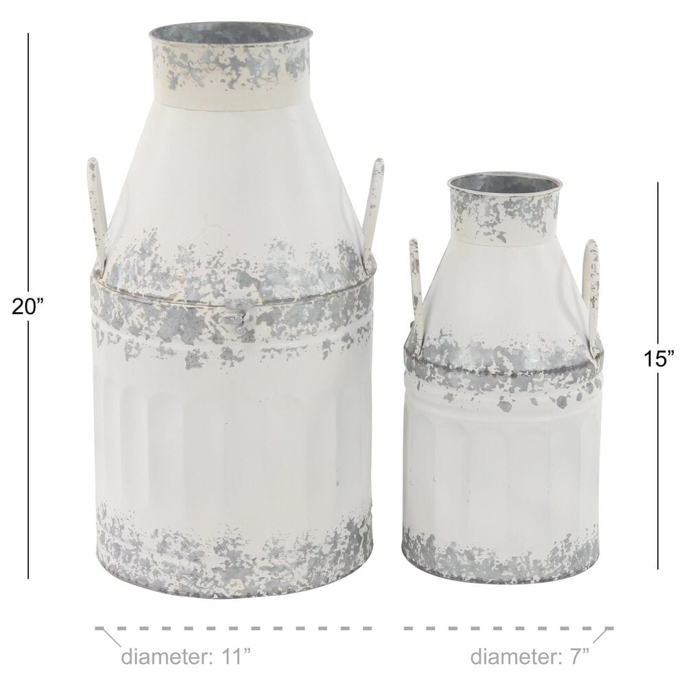 Maple and Jade 2-Piece Decorative Vase Set with Curved Handles in Galvanized White and Silver, , large