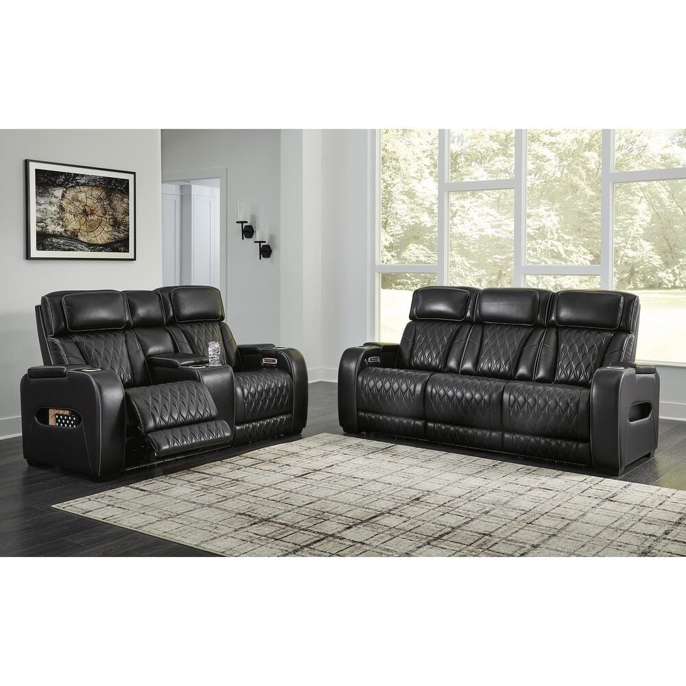 Ashley Boyington Power Reclining Loveseat with Console in Black, , large