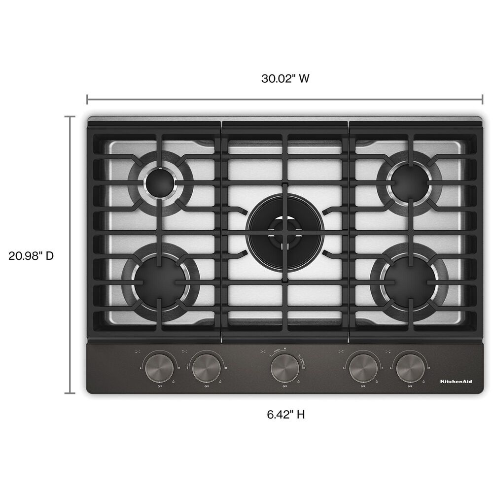 KitchenAid 30" Gas Cooktop with Aluminum Griddle and LED Backlit Knobs in Black Ore, , large