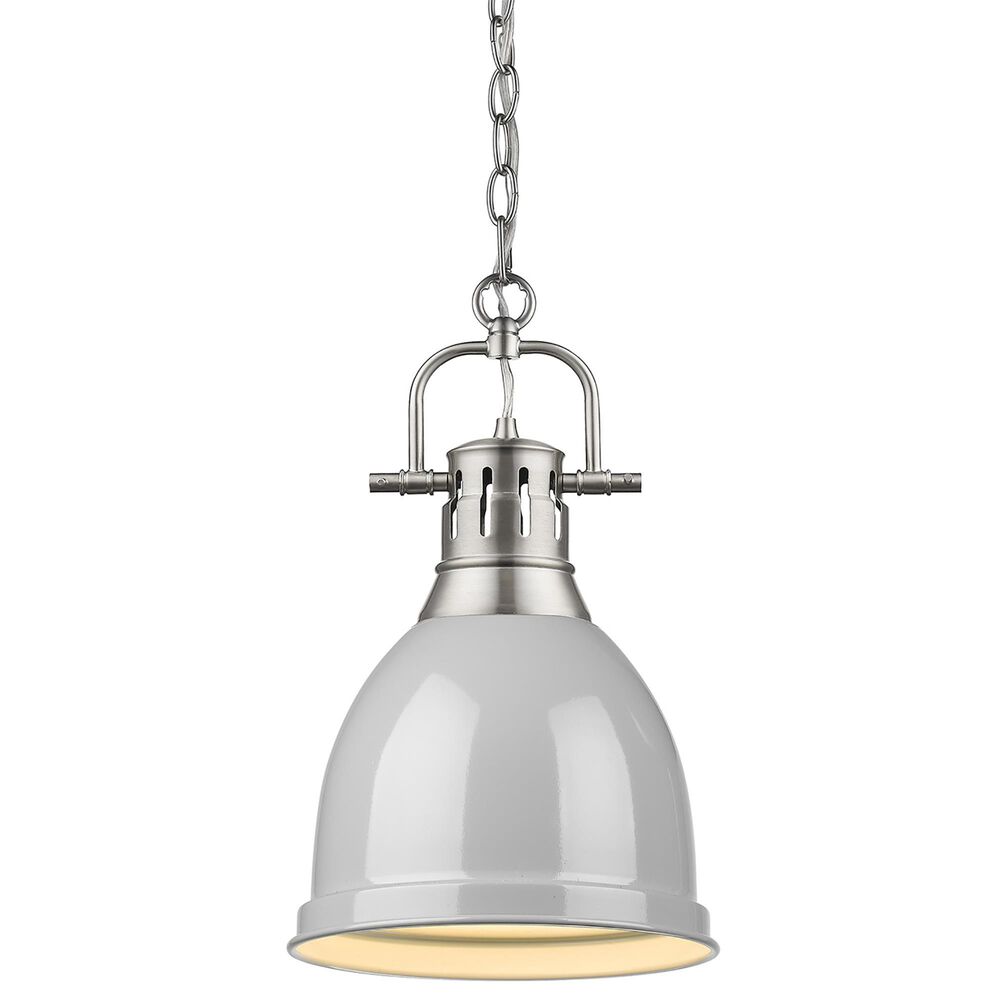 Golden Lighting Duncan 1-Light Small Pendant with Chain and Grey Shade in Pewter, , large