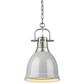 Golden Lighting Duncan 1-Light Small Pendant with Chain and Grey Shade in Pewter, , large