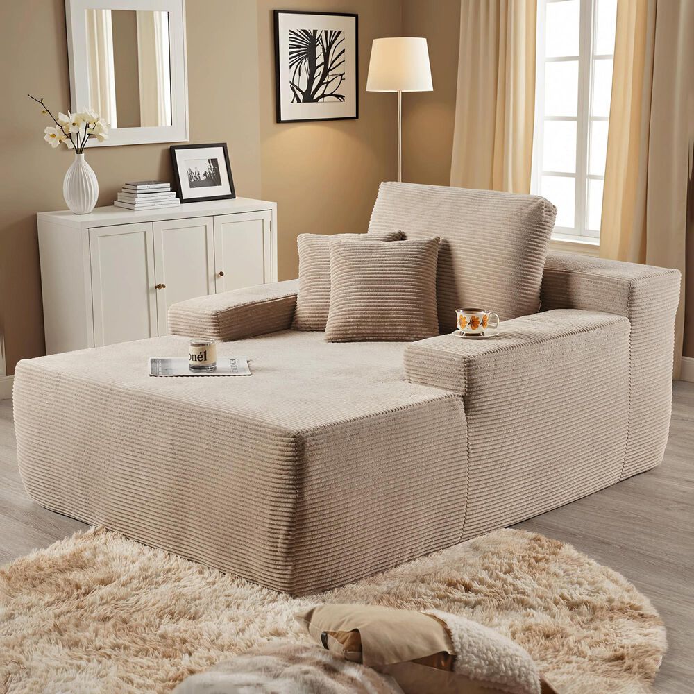 Homlux Oversized Corduroy Chaise Lounge in Camel, , large