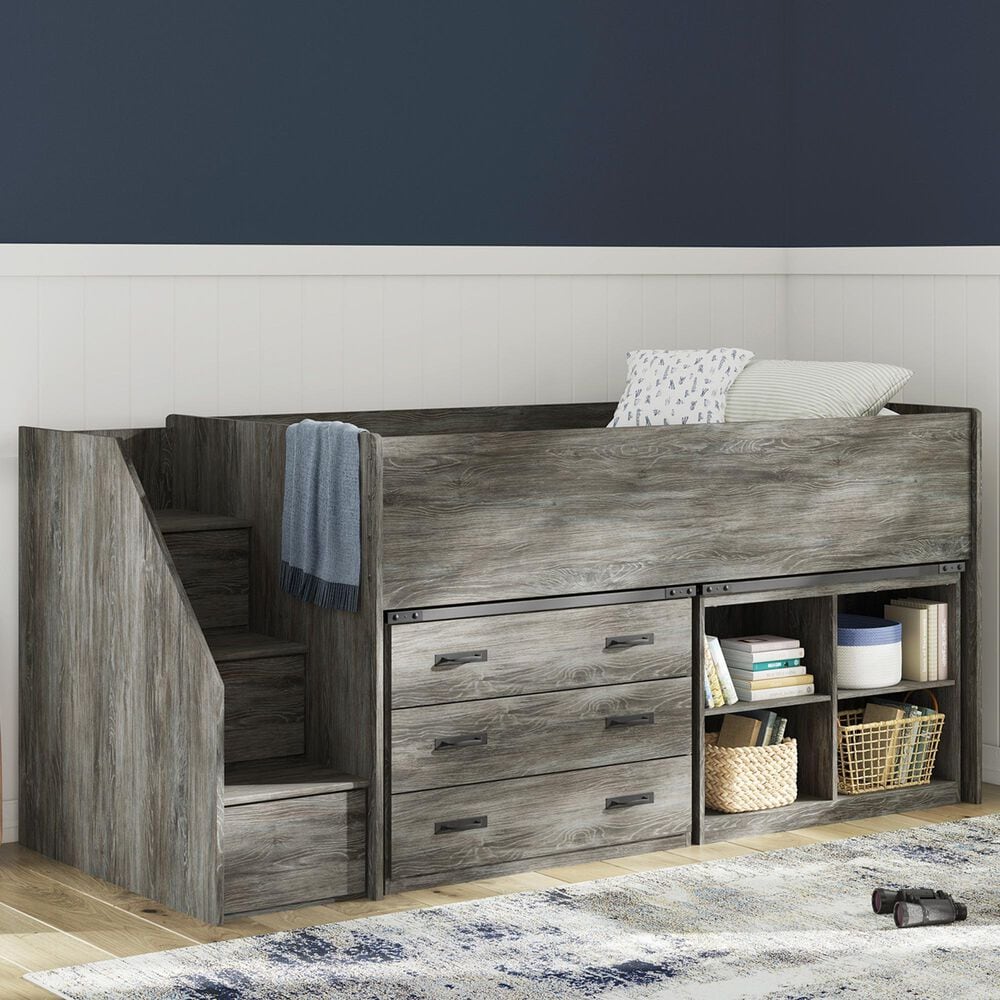 Ashley Frandern Twin Loft  Bed with Bookcase and Drawer Storage in Gray, , large