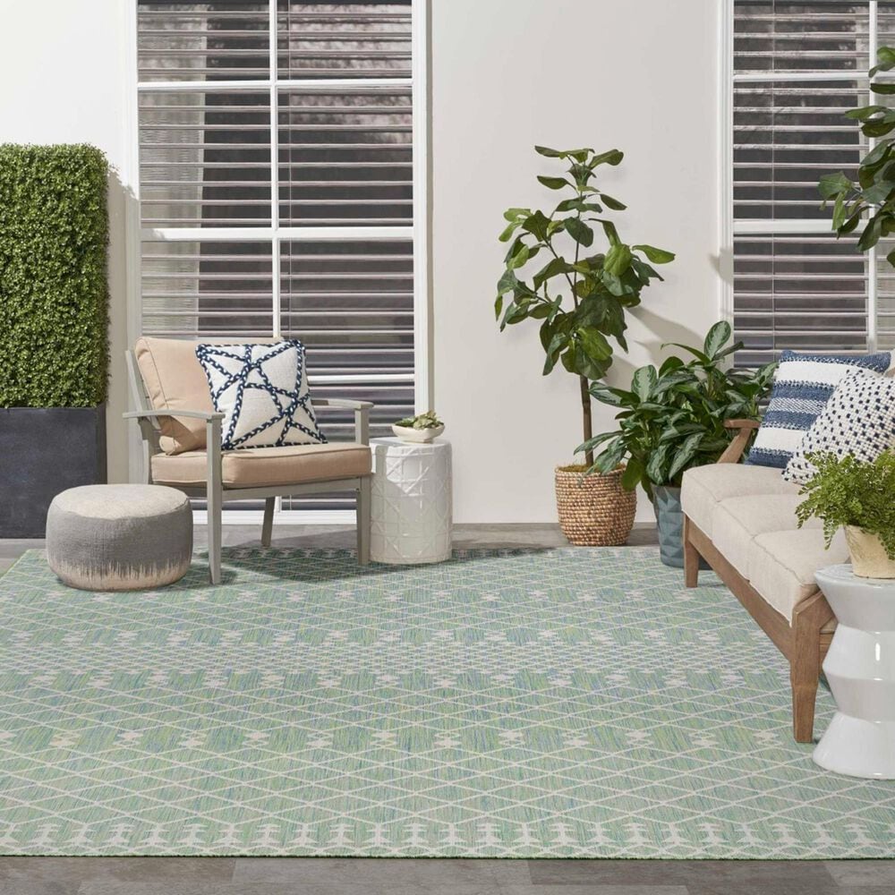 Nourison Positano Southwestern Blue and Green 7&#39; x 10&#39; Indoor/Outdoor Area Rug, , large