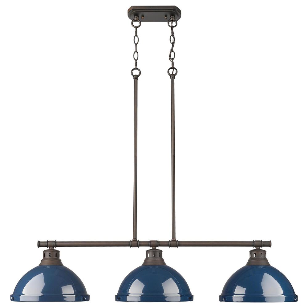 Golden Lighting Duncan 3-Light Pendant with Matte Navy Shade in Rubbed Bronze, , large