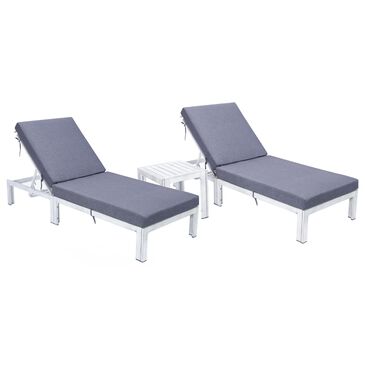Leisuremod Chelsea 3-Piece Patio Chaise Lounge Chair Set with Blue Cushion in Weathered Grey, , large
