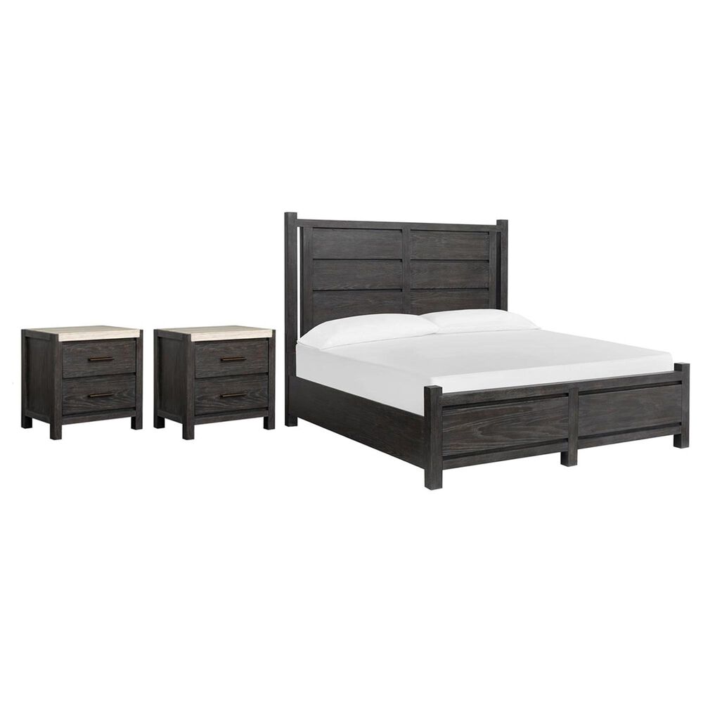 Nicolette Home Plum Creek King Panel Bed with Two Nightstands in Ravenwood Black, , large