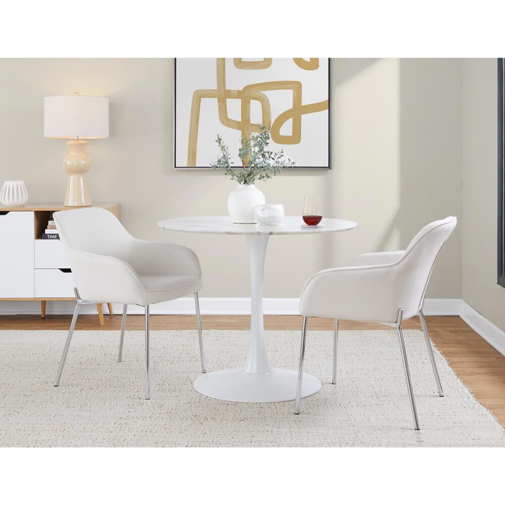 LumiSource Pebble Modern Table with White Metal Base and White Marble Veneer Table Top by LumiSource, , large