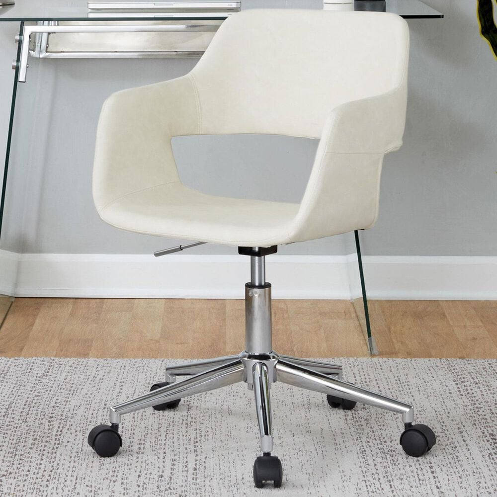 LumiSource Margarite Swivel Task Chair with Cream Faux Leather Cushion in Chrome, , large