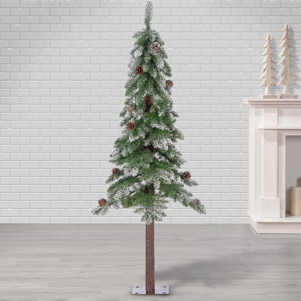 The Gerson Company 5&#39; Frosted Alpine Tree with Pinecones in Green, , large