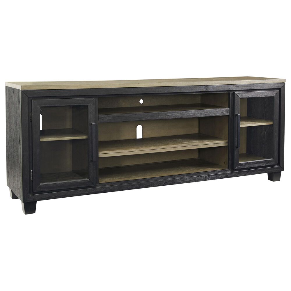 Ashley Foyland 83&quot; TV Stand with Electric Fireplace in Black and Brown, , large