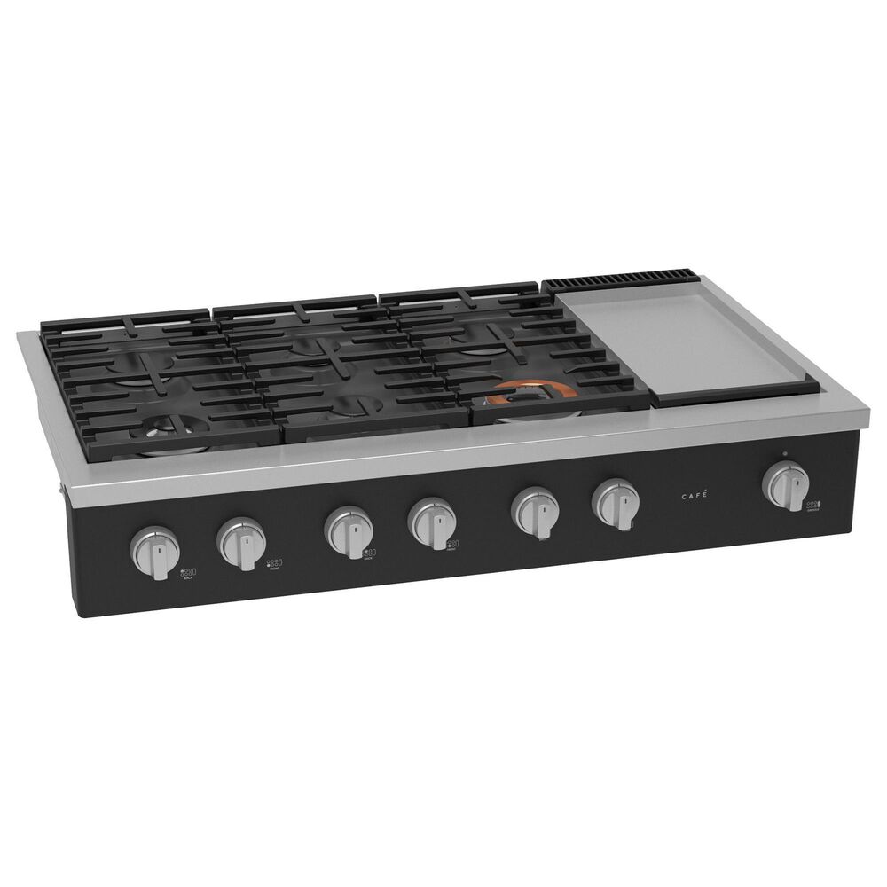 Cafe 48" Natural Gas Rangetop with Integrated Griddle in Matte Black and Brushed Stainless
