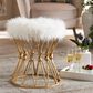Baxton Studio Leonie Ottoman in White Faux Fur and Gold Finish, , large