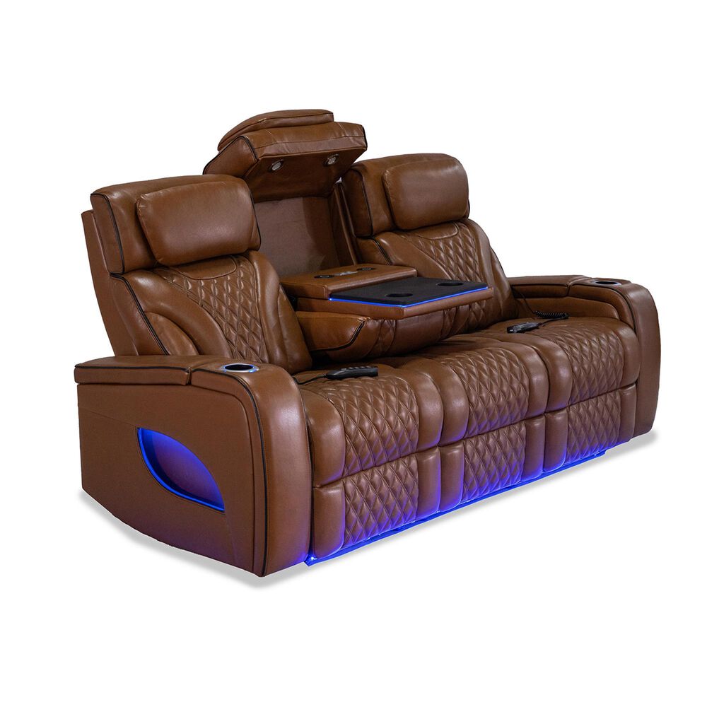 Aurora Furnishings Power Reclining Sofa with Drop Down Table in Livorno