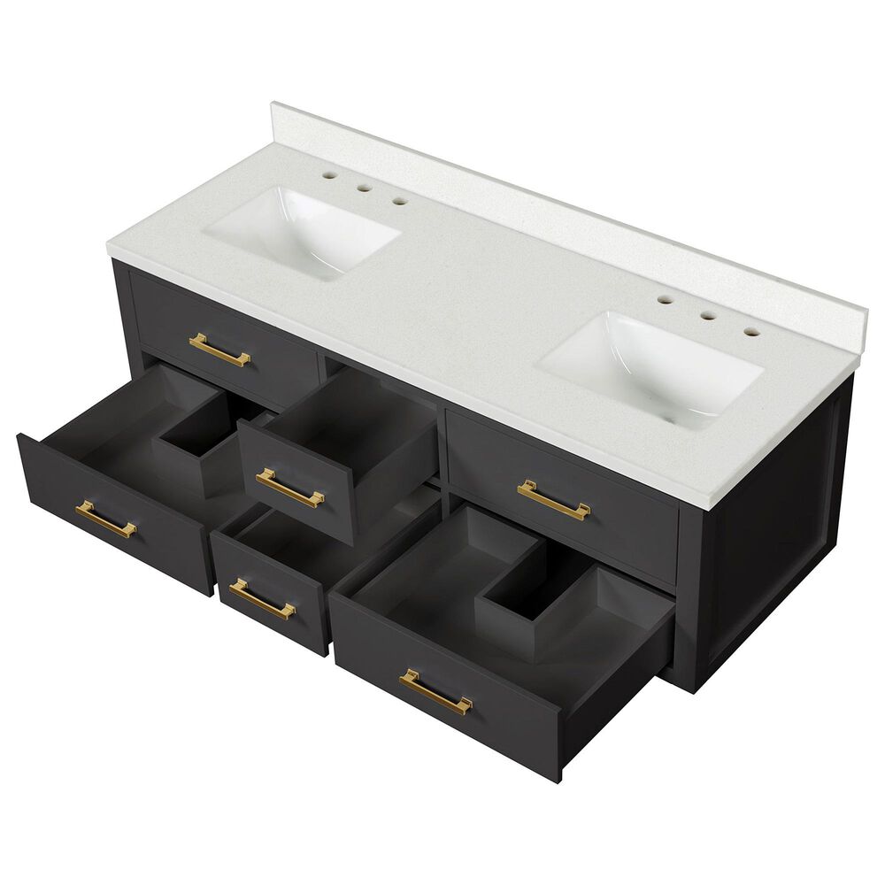 Lexora Home Castor 60&quot; Double Bathroom Vanity in Black with 2 cm White Cultured Marble Top and Rectangular Sinks, , large