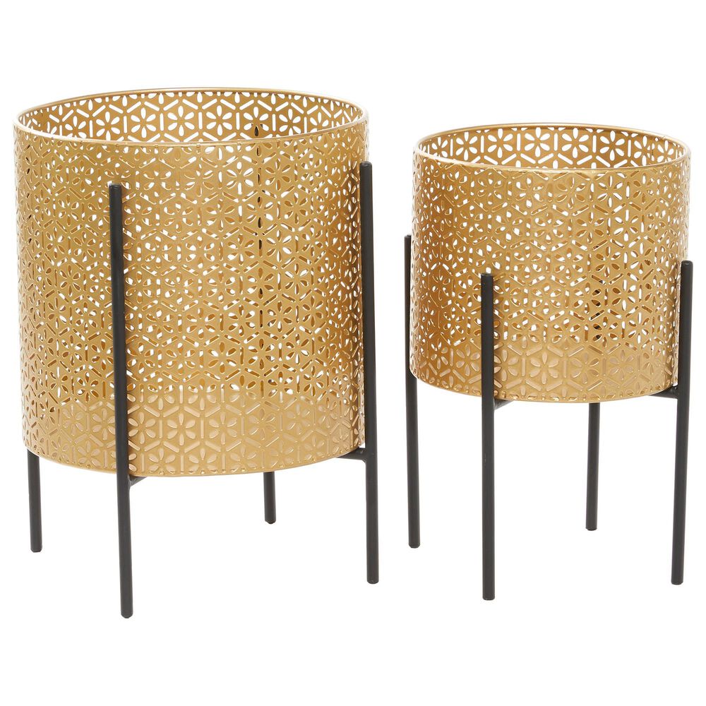 Maple and Jade CosmoLiving by Cosmopolitan Contemporary Metal Planter Gold Set of 2, , large