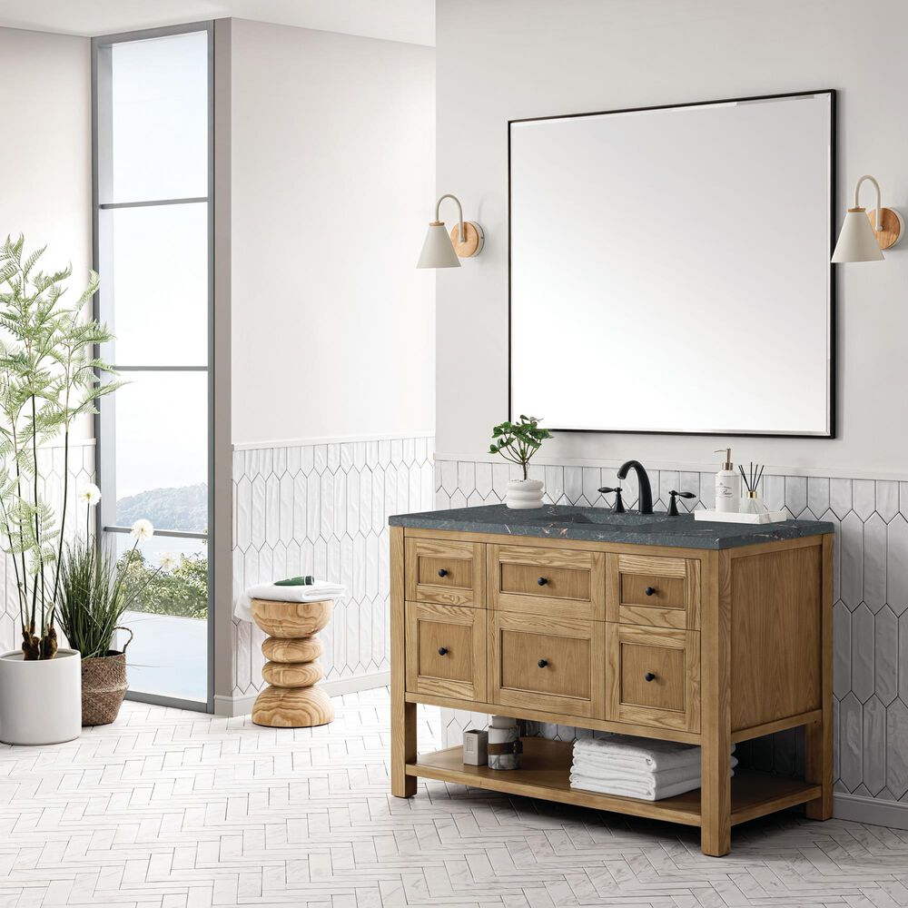 James Martin Vanities Breckenridge 48&quot; Single Bathroom Vanity in Light Natural Oak with 3 cm Parisien Bleu Quartz Top and Rectangular Sink, , large