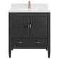 James Martin Myrrin 30" Single Bathroom Vanity in Carbon Oak with Single Hole 3 cm White Zeus Silestone Top and Rectangular Sink, , large