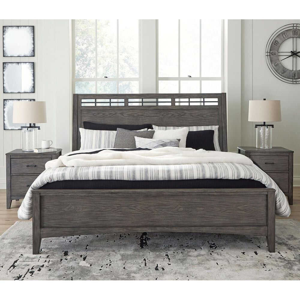 Ashley Montillan King Panel Bed and Two Nightstands in Grayish Brown, , large