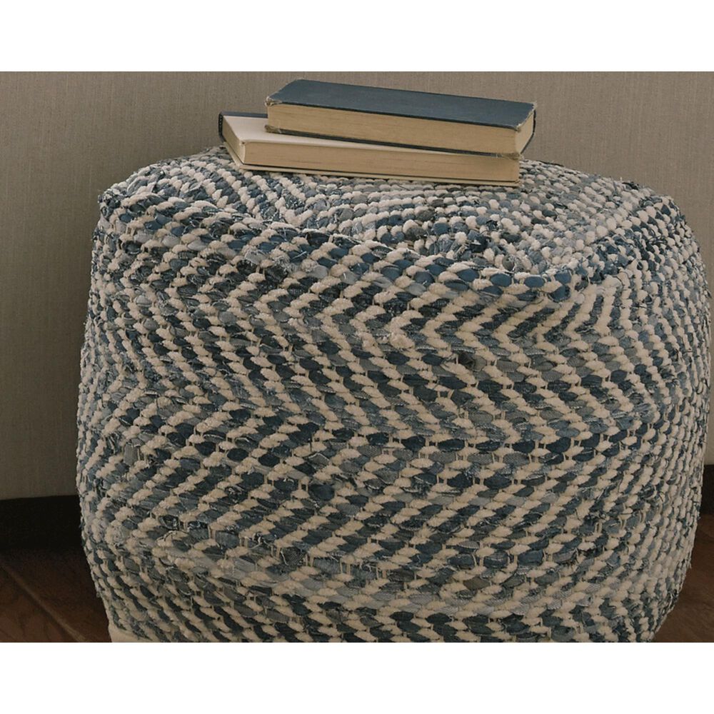 Ashley Chevron Square Pouf in Blue, , large