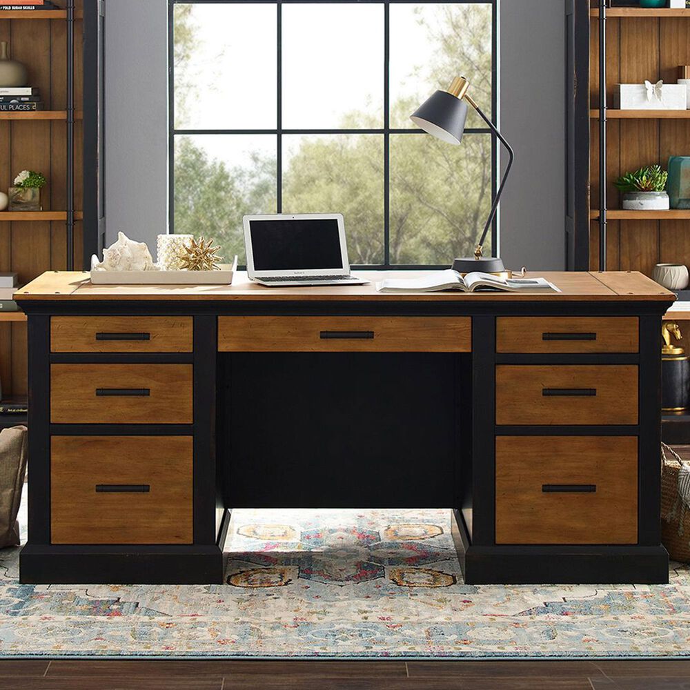 Wycliff Bay Sonoma Double Pedestal Desk in Dark Roast and Natural