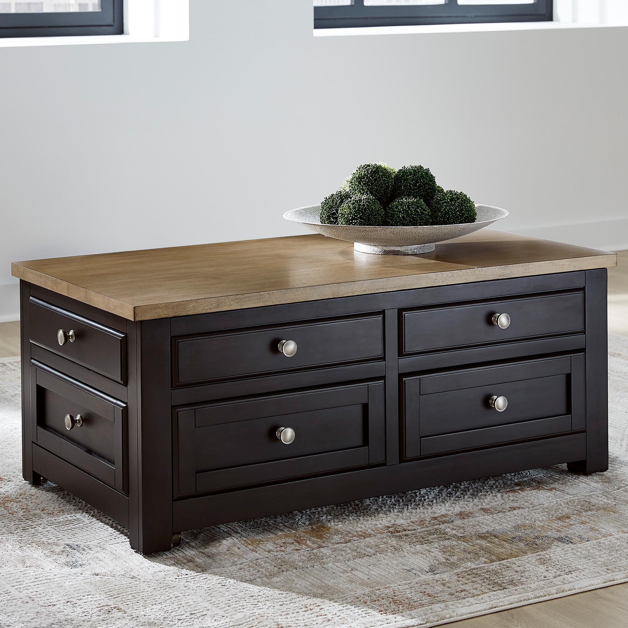 Ashley Drazmine Lift-Top Coffee Table in Brown and Dark Chocolate