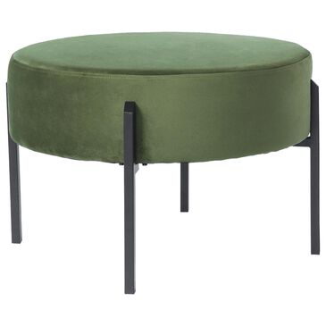 Kinfine Round Ottoman in Green Velvet, , large