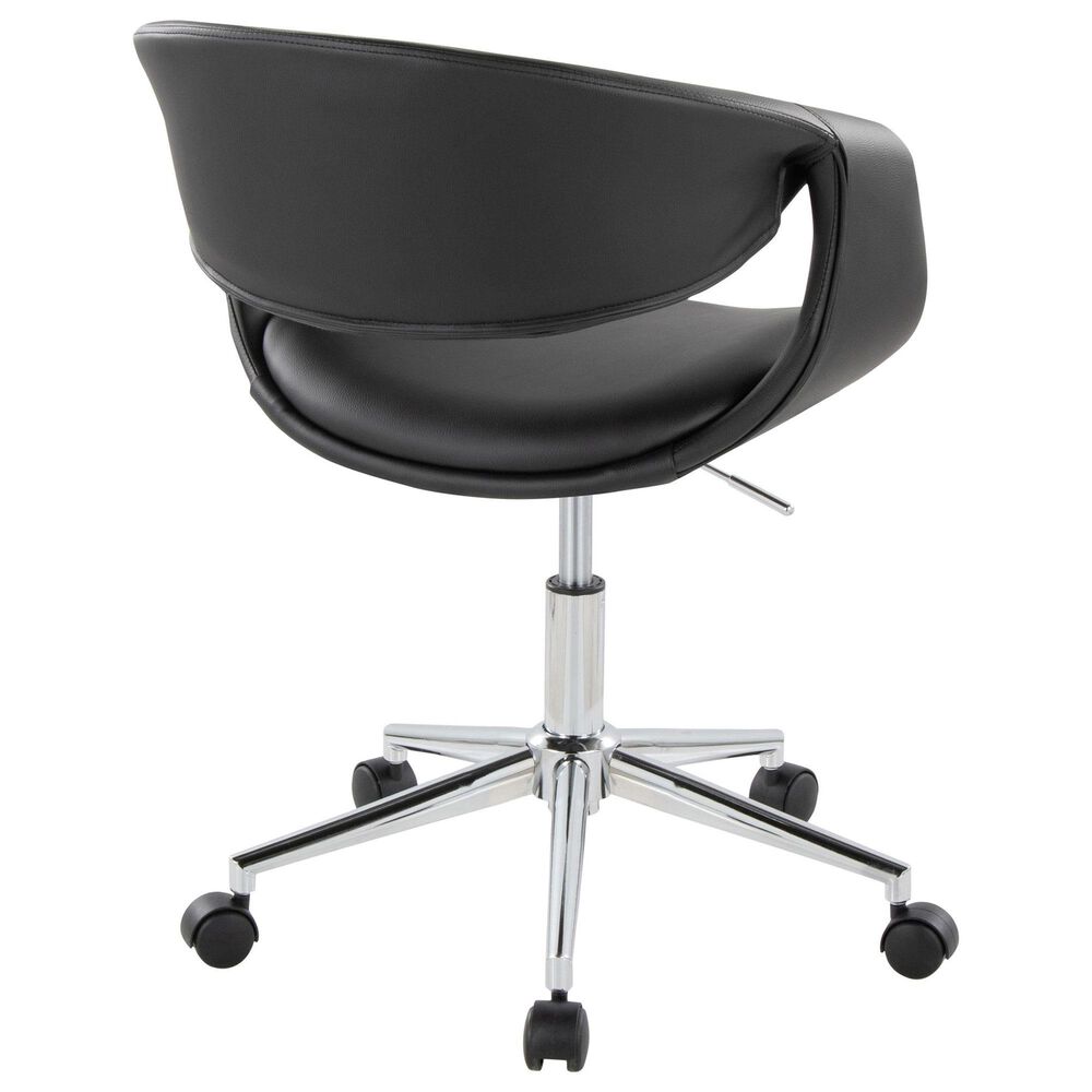 LumiSource Curvo Swivel Task Chair with Black Faux Leather Cushion in Chrome, , large