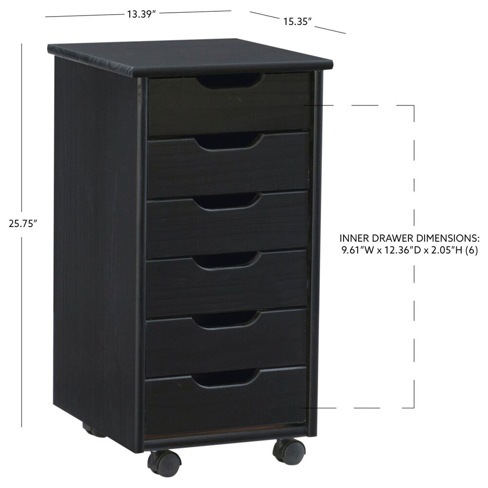 Linon Home Decor Cary 6-Drawer Rolling Cart in Black, , large