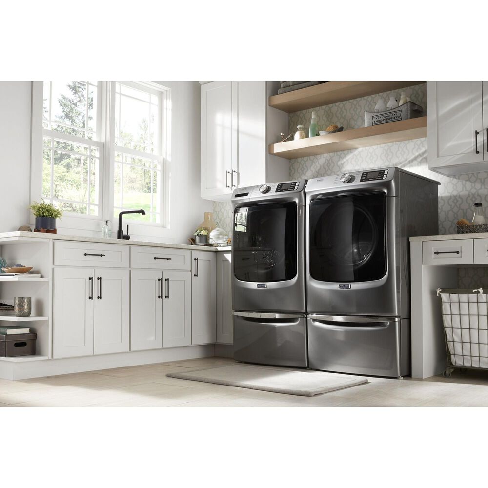 Maytag 4.8 Cu. Ft. Front Load Washer and 7.3 Cu. Ft. Gas Dryer Laundry Pair with Pedestal in Metallic Slate, , large