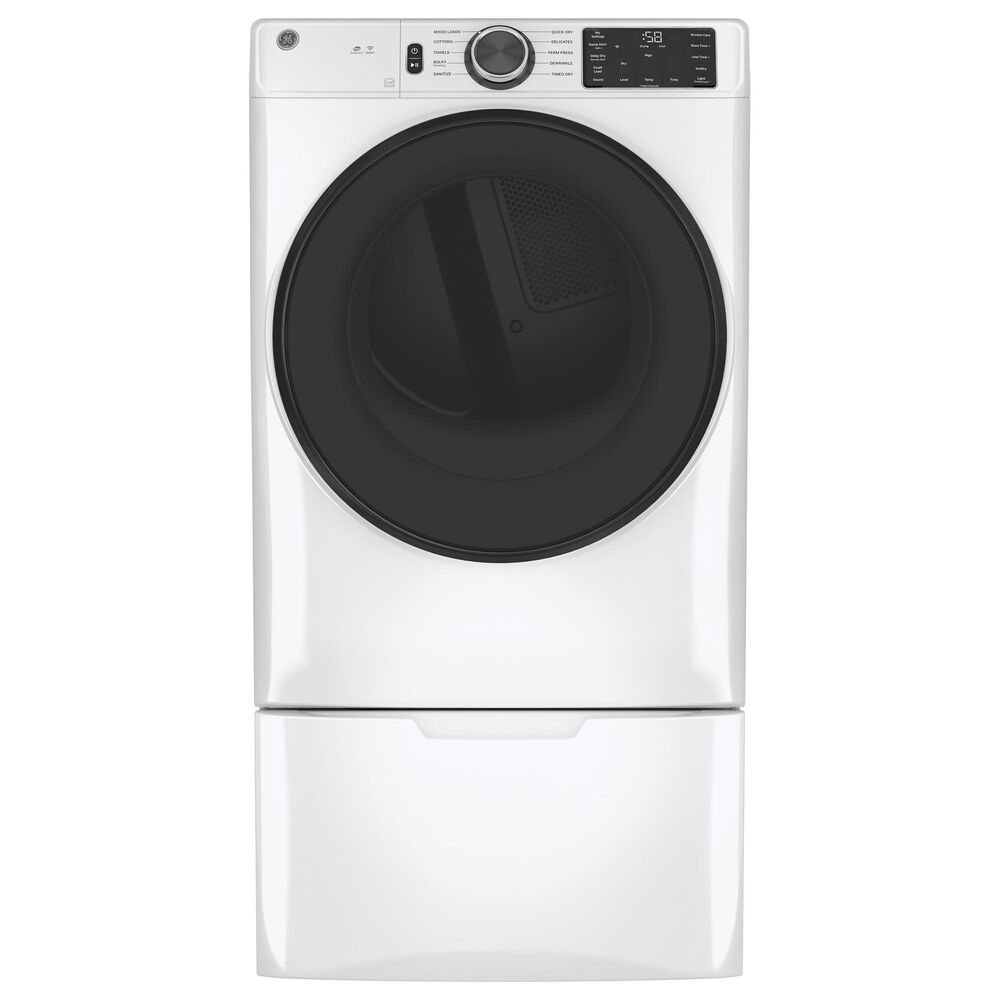 GE Appliances 4 PC Laundry Package with 4.8 cu. ft. Capacity Smart Front Load ENERGY STAR Washer with UltraFresh Vent System and OdorBlock, 7.8 cu. ft. Capacity Smart Front Load Gas Dryer with Sanitize Cycle, and 2 x 7&quot; RightHeight Riser, , large
